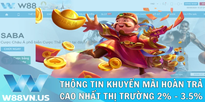 Hoàn Trả Cao Nhất Thị Trường 2% - 3.5% Chỉ Có Tại W88 1 Nội dung ưu đãi hoàn trả cao nhất thị trường 2% - 3.5%